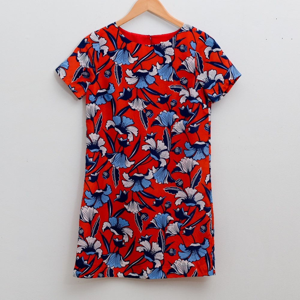 JCREW Floral Blue White Orange Summer Dress xxs OO